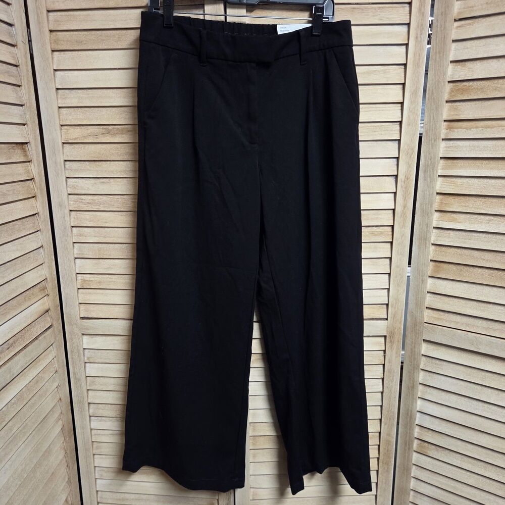 American Eagle Black Wide Leg Trouser Pants High Rise Stretch Size 8 Short New